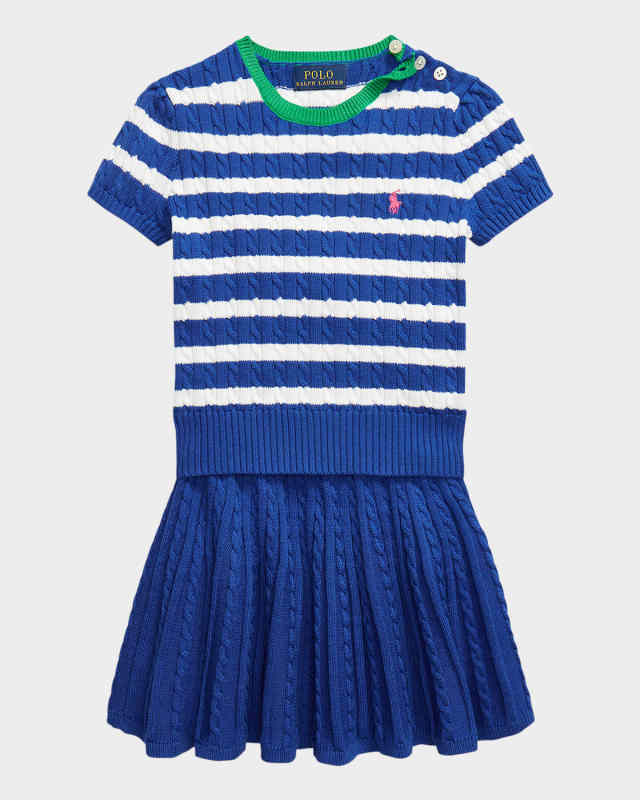 Girl's Striped Cable Knit Top & Skirt Set, Size 2-